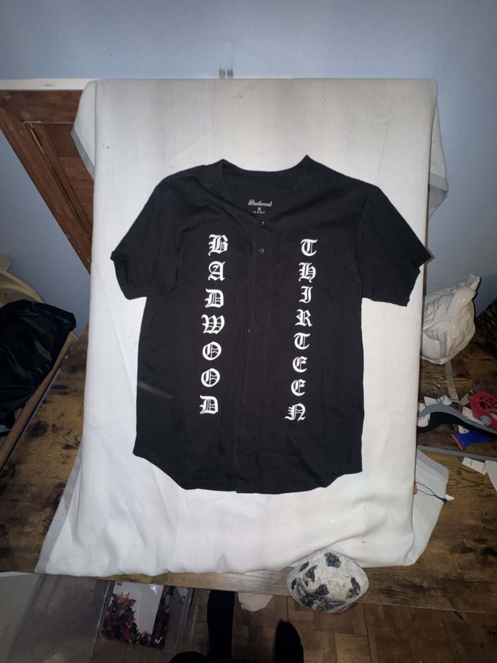 Badwood Thirteen Short Sleeve Button-Down Jersey Black Medium